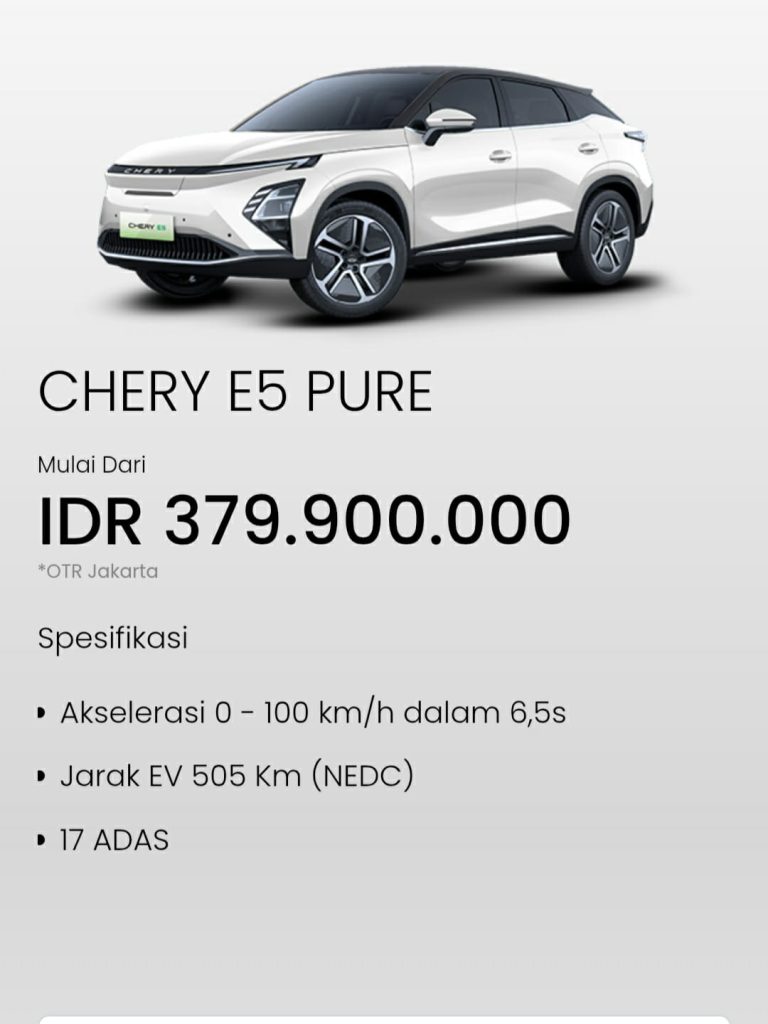 Chery OMODA E5 PURE Indonesia 2026 Spesifikasi Harga 7a