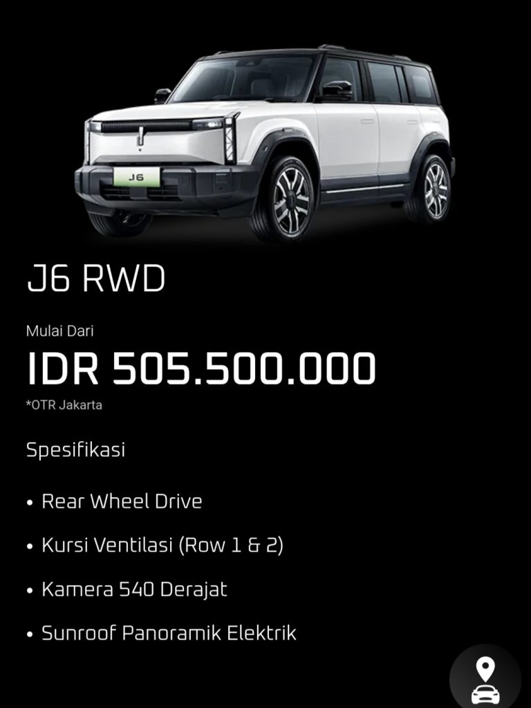 Harga Chery J6 RWD 2025 Indonesia