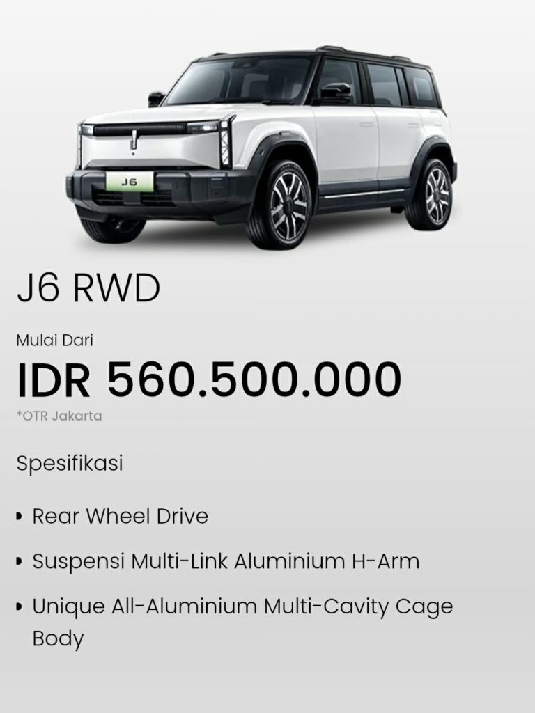 Spesifikasi Chery J6 RWD BEV 2026 Indonesia 7
