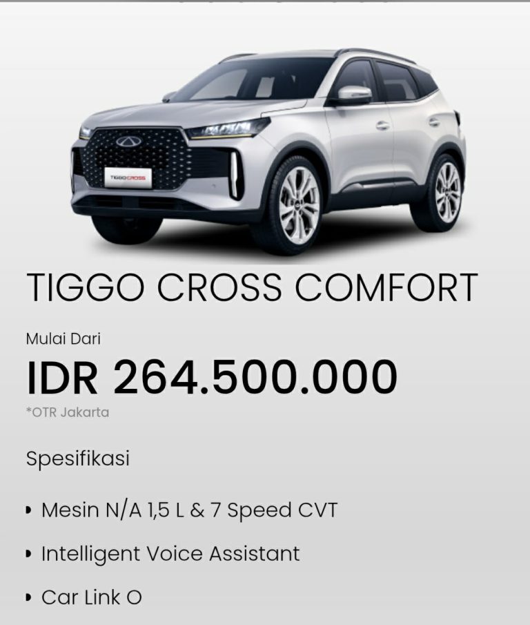 Spesifikasi CHERY TIGGO CROSS 2026 Varian Comfort